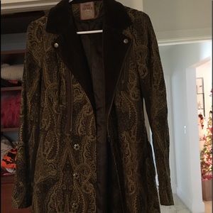 Free people paisley gold and brown coat like new